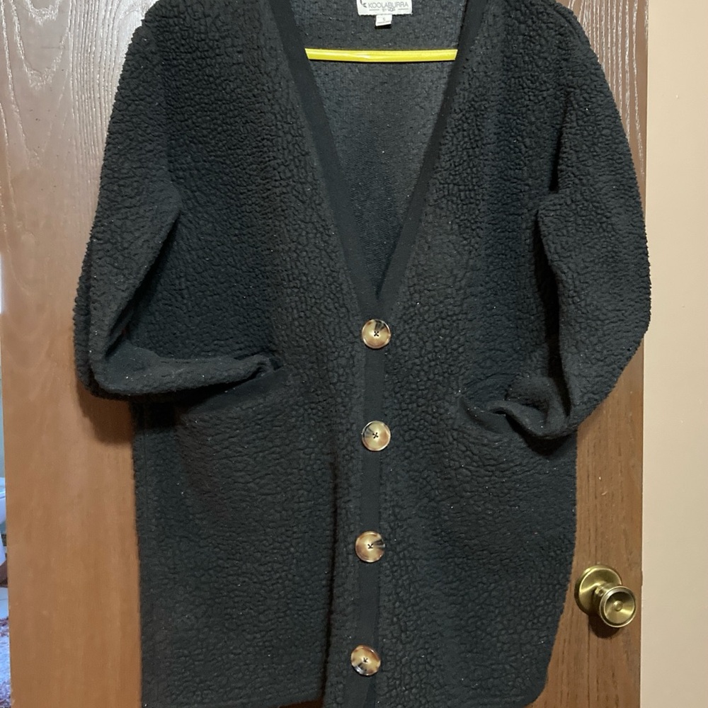 Koolaburra by UGG Sherpa Cardigan Jacket Black Oversized Plush Size Small - Picture 2 of 6